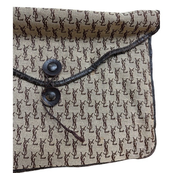 Vintage Yves Saint Laurent YSL Monogram Canvas Pouch Portfolio Clutch Brown - Picture 5 of 14